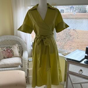 Metro style spring green cotton poplin fit and flare midi dress summer